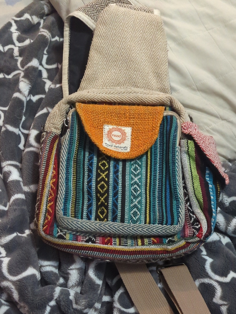 naad Naturals Multicolor Woven Crossbody Sling Bag - Blue & Mustard